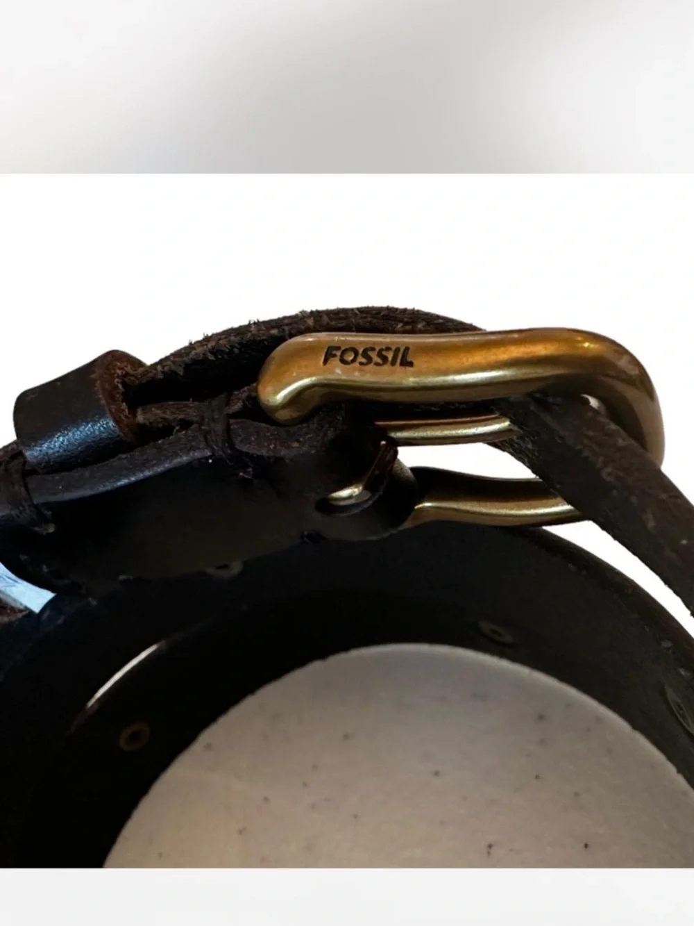 Fossil Y2K Brown Leather Belt with Brass Studs